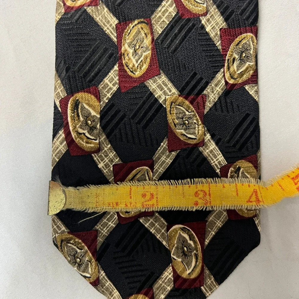 Robert‎ Talbott Silk Necktie Black Burgundy Gold Coin Pattern Hand Sewn Italy